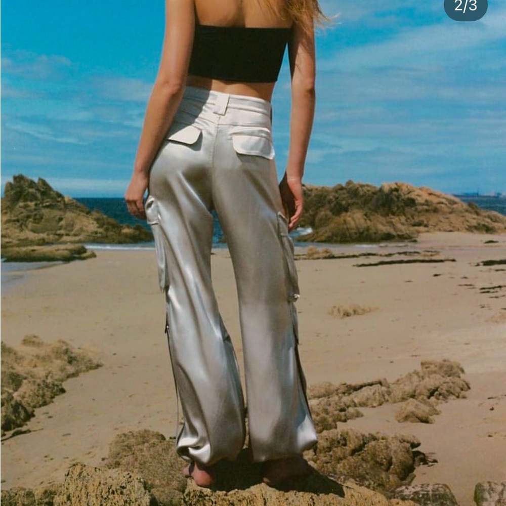 ZARA Satin Effect Cargo Pants